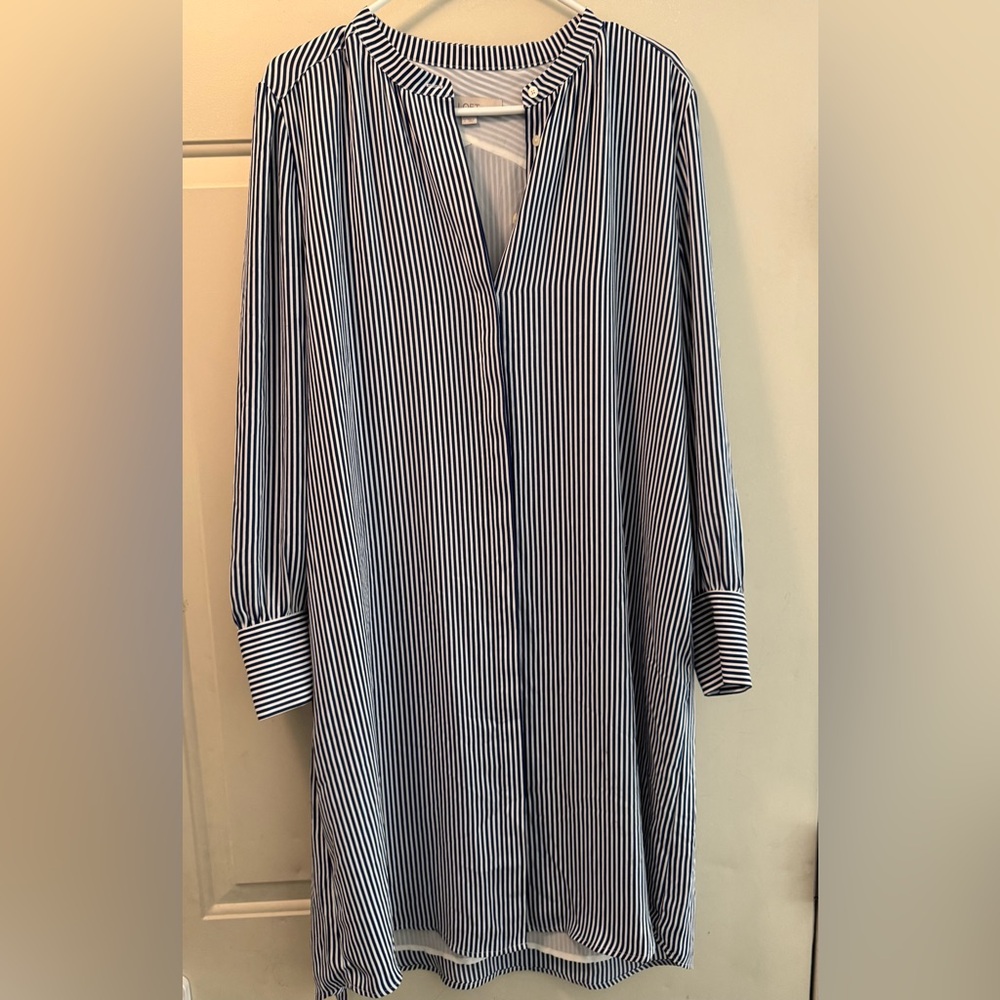 Ann Taylor LOFT royal blue striped shirt dress size large
